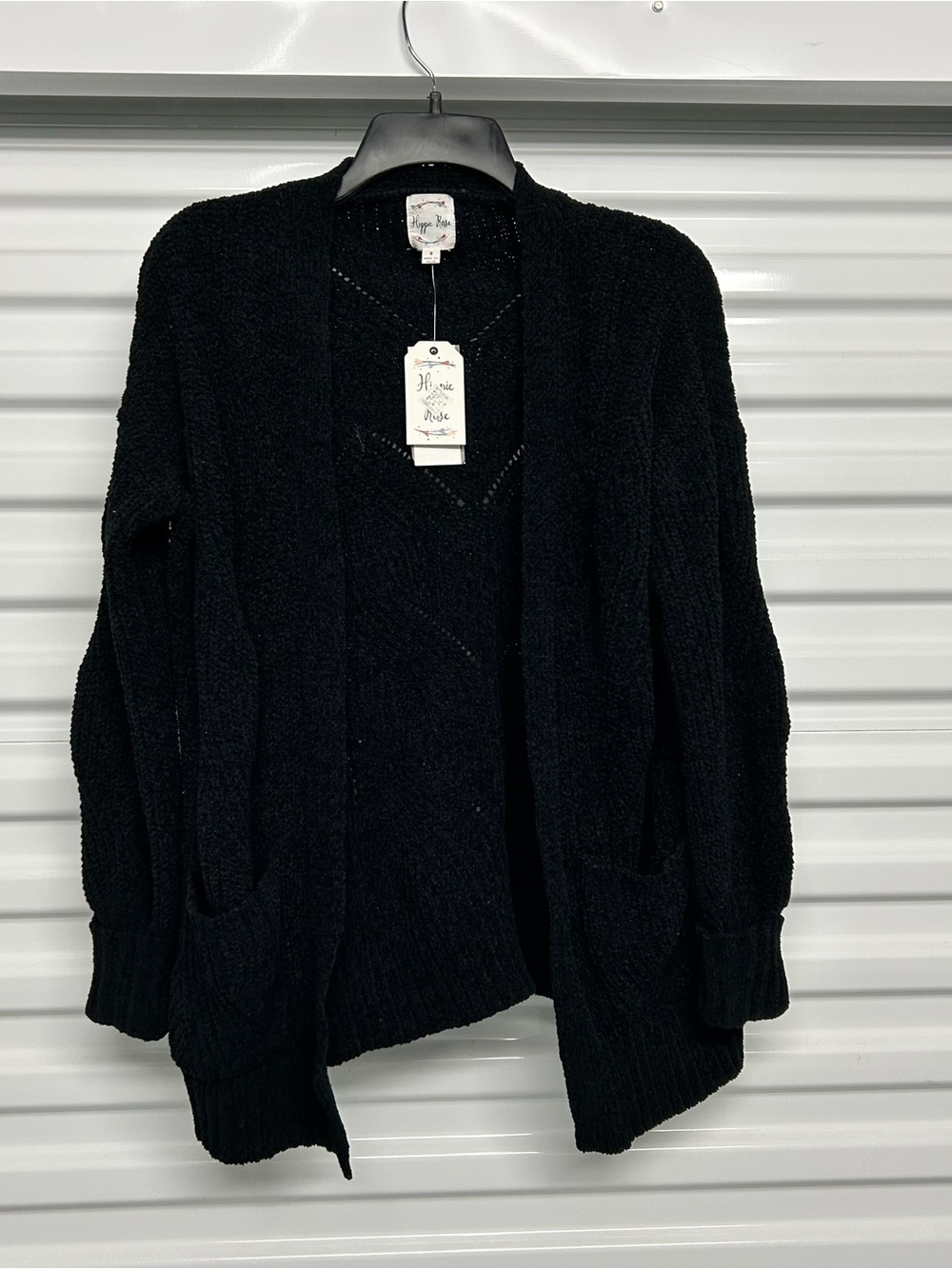Hippie Rose Black Open-Front Cozy Cardigan Sweater